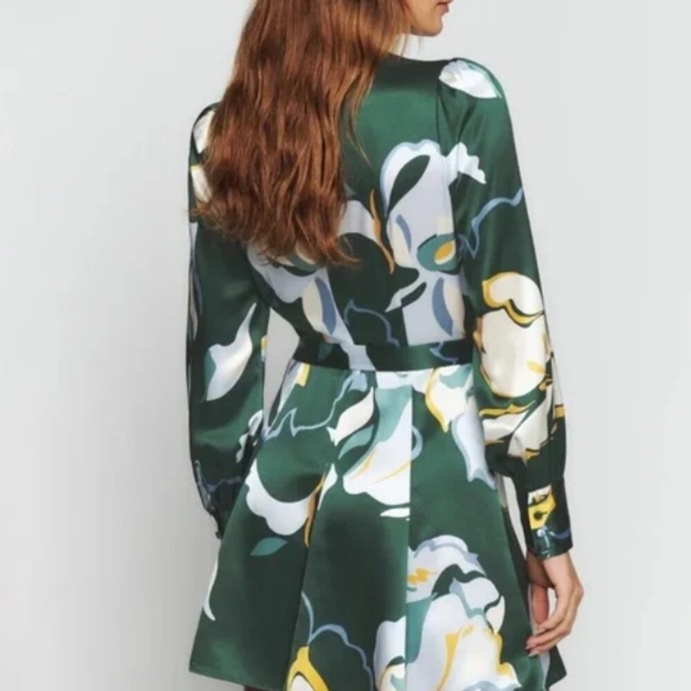 NWOT Reformation Chrissy Dress Floral Silk Wrap Mini Dress in Lyra Green XS $278 - Picture 10 of 14